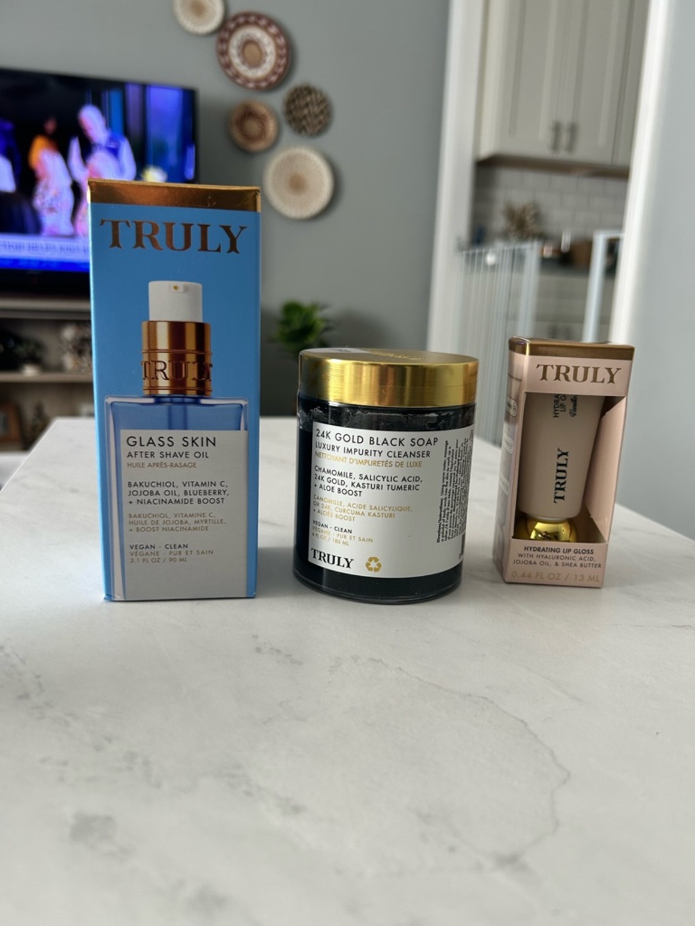 TRULY Skincare Trio in Blue and Gold Packaging